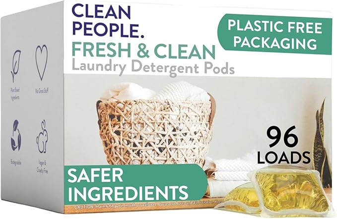 The Clean People Laundry Detergent Pods - Hypoallergenic Laundry Pods - Ultra Concentrated, Recyclable Packaging, Stain Fighting - Fresh Scent, 96 Pack