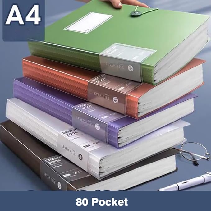 A4 80 Pockets 160/Sides Display Book Paper Document Holder, Business Presentation Book Presentation Folder (80 Pockets Transparent Purple)