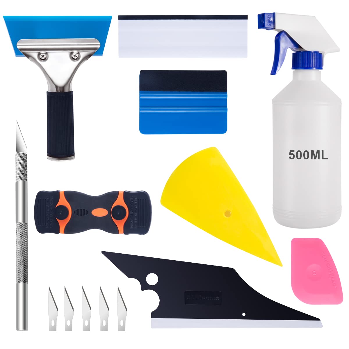 Luxiv Car Window Tint Application Tools Kit, 9 Pcs Vehicle Glass Protective Film Installing Tool, Squeegee Automotive Film Scrapers