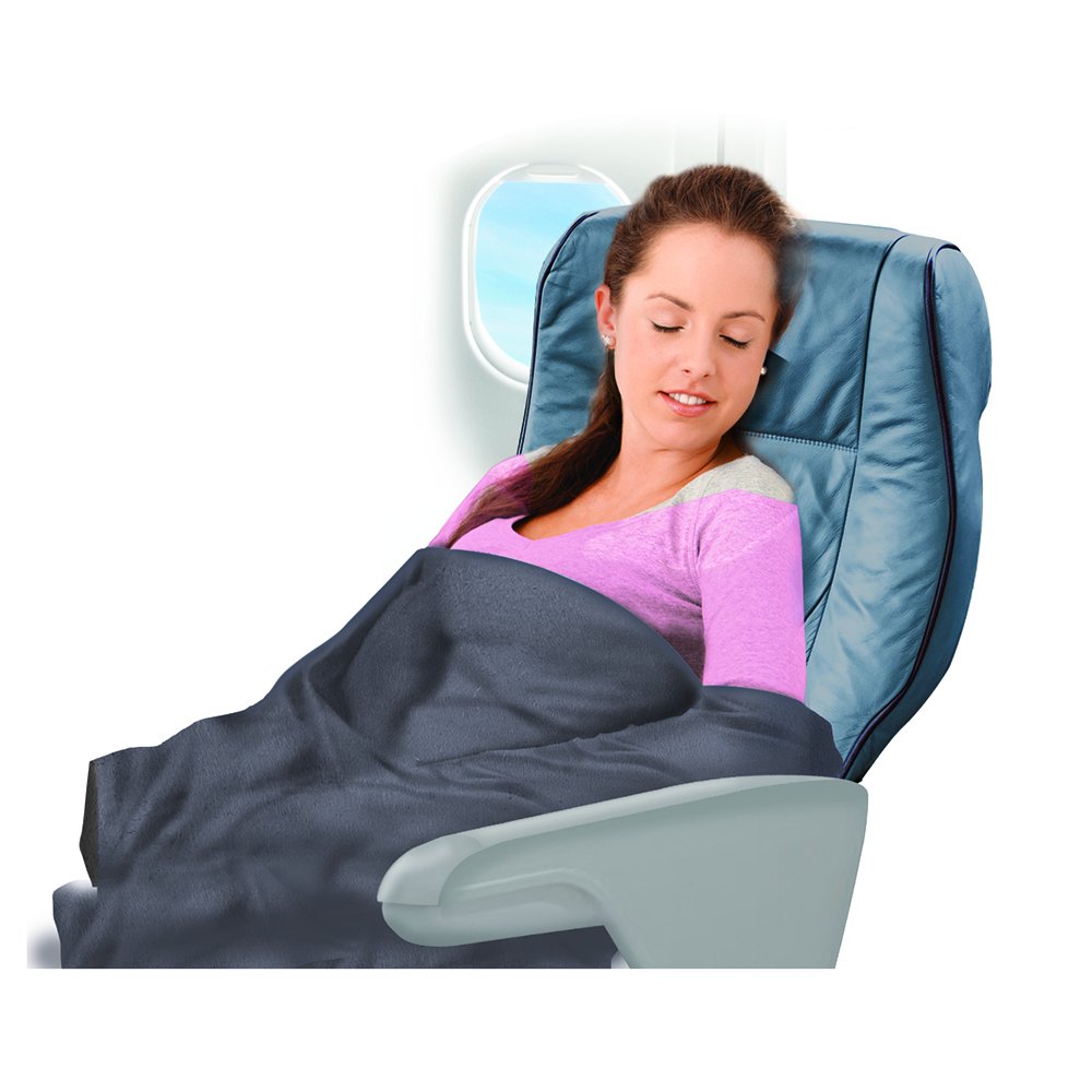 Cloudz Cozy Compact Airplane Travel Blanket for Your Flight, Car, Camping, Home or Comforting Warmth Anywhere! - Navy