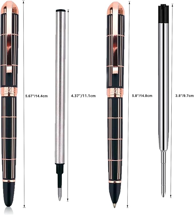 2PCS Rollerball & Ballpoint Pen Set Rolling Ball Pens Liquid Ink Wirting Pen with Extra 2 Refills, Fine Point, 0.7mm, Black Ink