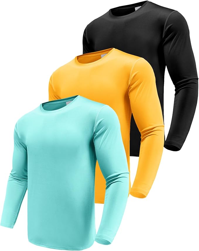 Men's 1, 3 or 5 Pack Performance Long Sleeve T-Shirts, UPF 50+ Sun Protection Shirts, Athletic Gym Workout Shirts for Running