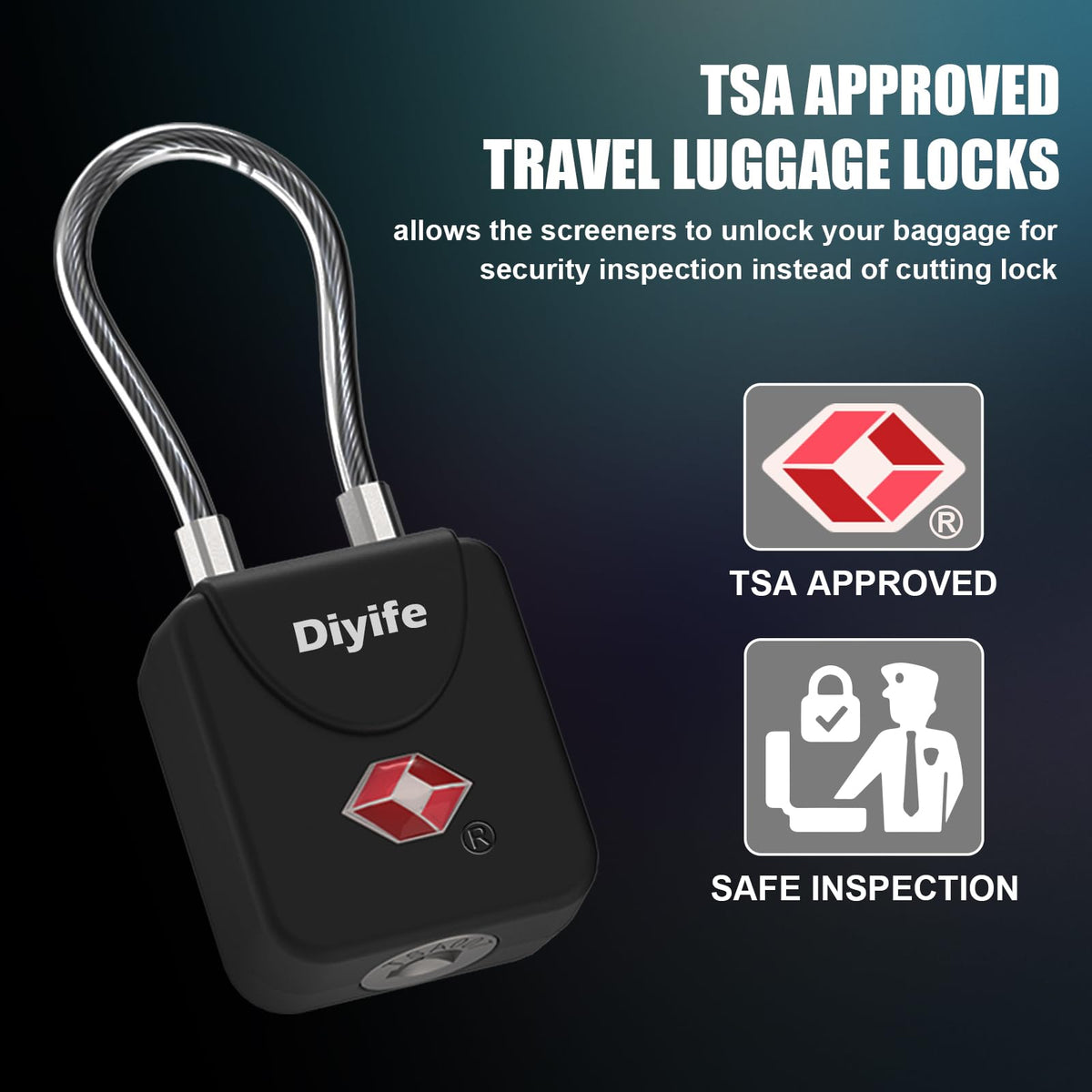 Luggage Locks with Key, [2 Pack] Diyife TSA Approved Luggage Locks, Suitcase Locks, Small TSA Travel Lock with Zinc Alloy Steel Cable Ideal for Backpacks, Bags, Toolbox, Case (Black)
