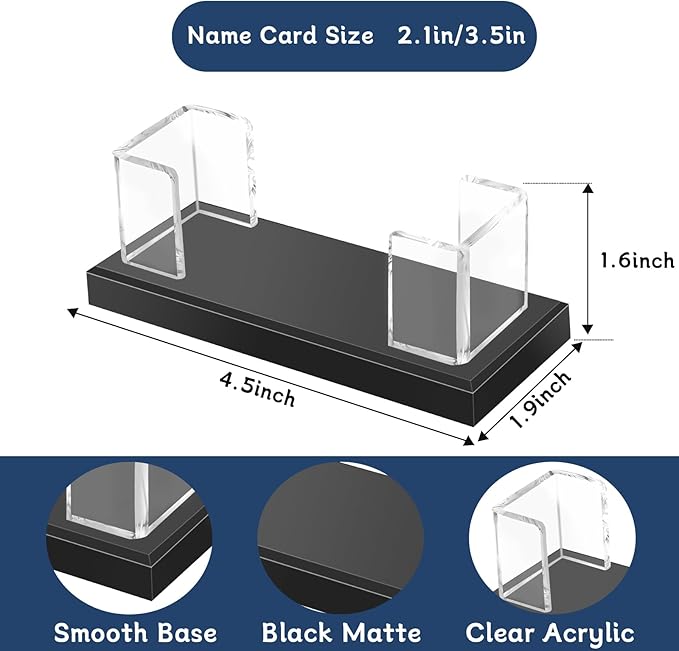Acrylic Business Card Holder for Desk, Clear Business Card Display Stand with Black Base for Desk -2-Piece Gift Card Organizer for Office Desktop, Conferences, and Exhibition Receptions