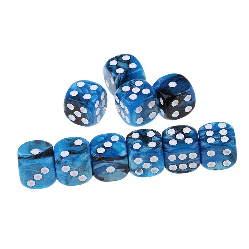 Yiotfandoll 10PCS Polyhedral Dice D6 Dice 16mm Acrylic Dice Game Dice for RPG MTG DND Dice Table Games (Blue Black)