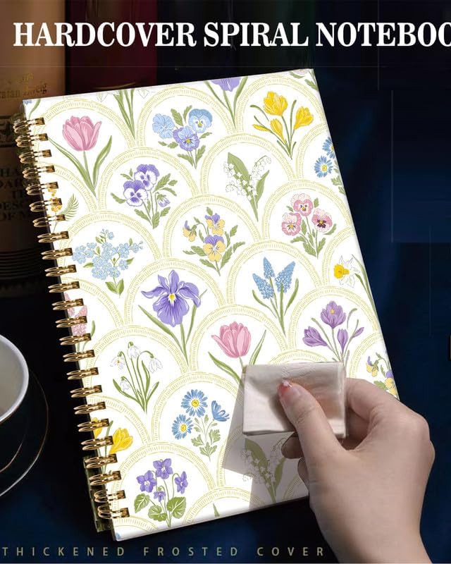 Spiral Journal Notebook,A5 Hardcover Lined Journals for Women Girl 6 x 8.3 in,120 Pages Thick Paper,Cute College Ruled Writing Notebook for Gifts Office Work School(Spring Garden Flower)