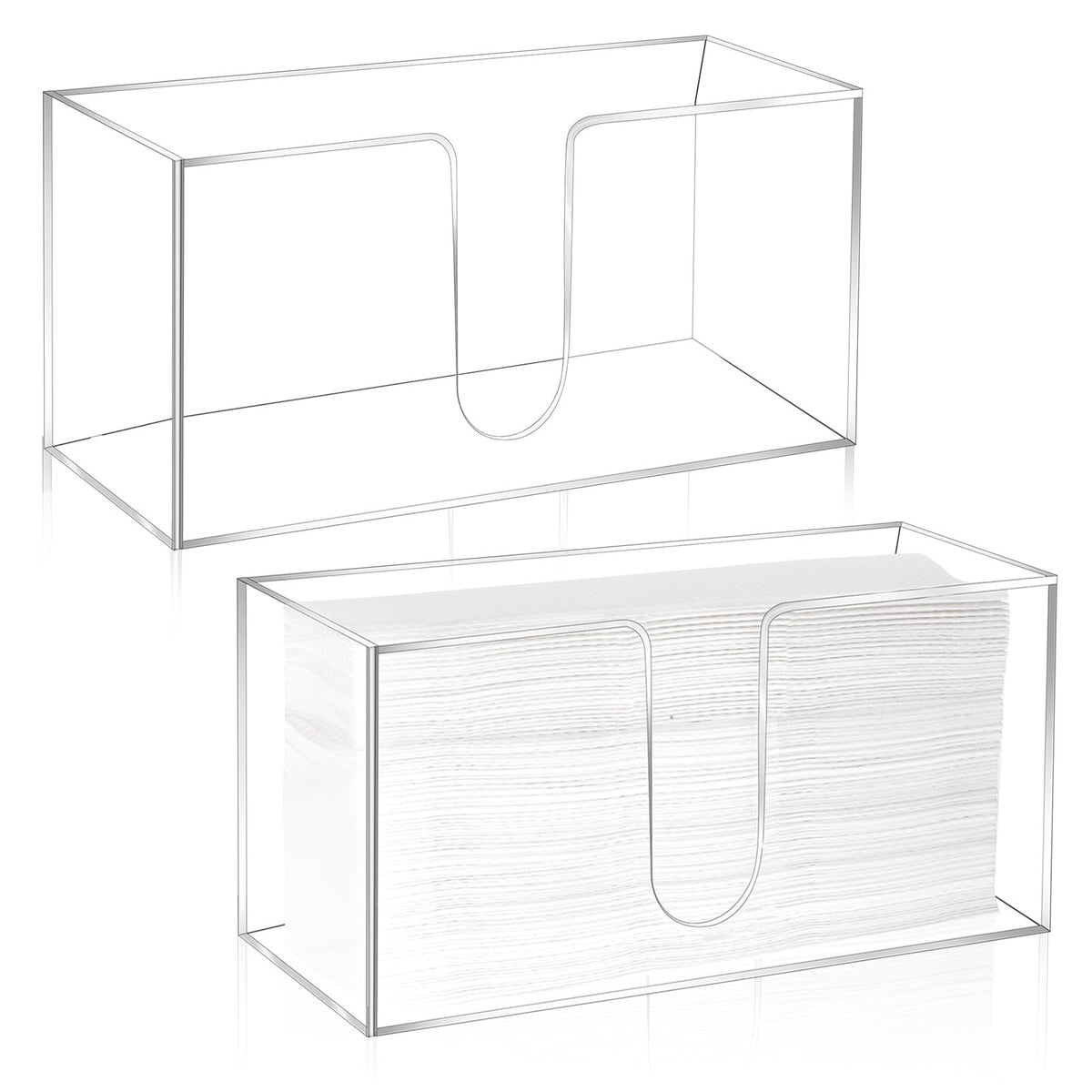 Wanmu 2 Pack Acrylic Countertop Paper Towel Holder, Folded Z-fold C-fold MultiFold Trifold Napkin Dispenser, Paper Towel Dispenser Countertop Acrylic Napkin Holder for Bathroom, Kitchen, Restaurant
