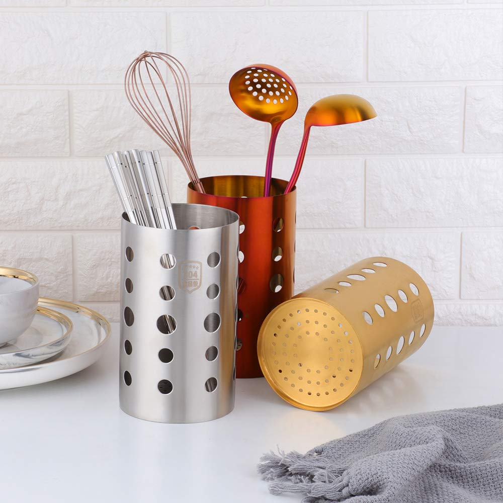 BYEGOU Green and Gold Silicone Cooking Utensils Set - 7-Pieces Nonstick Safe Kitchen Utensil Set with Heat Resistant Comfort Handles - Includes Gold Utensil Drain Holder