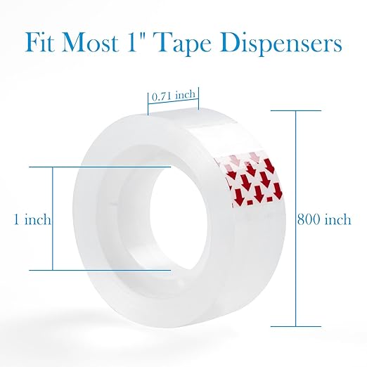 48 Rolls Clear Tape Refills, Stationery Tape Refills Rolls for Dispenser, Gift Wrap Transparent Tape for School, Home, Office, High Viscosity, Odorless, 1 Inch Core, 3/4 x 800 inches