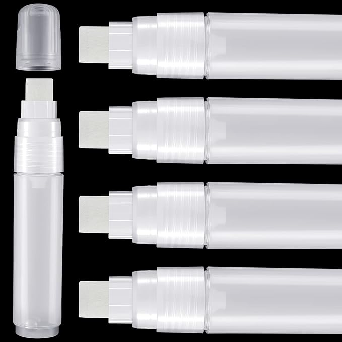 Epakh 4 Pack White Paint Pens Empty Acrylic Permanent Clear White Marker Pen Fine Point Empty Refillable Markers for Rock Painting Wood Ceramic Metallic Graffiti Paper Drawing(15 mm)