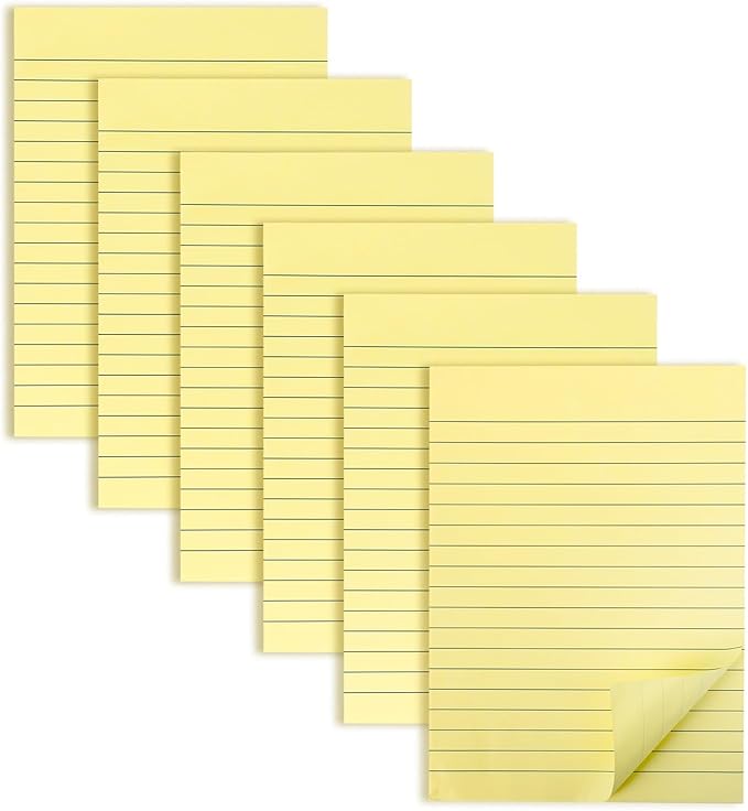 6 Pack 8x6 Inch Lined Sticky Notes, 300 Sheets Large Yellow Sticky Notes with Lines Super Sticking Power Memo Pads, Self-Stick Note Pads for School Office Home