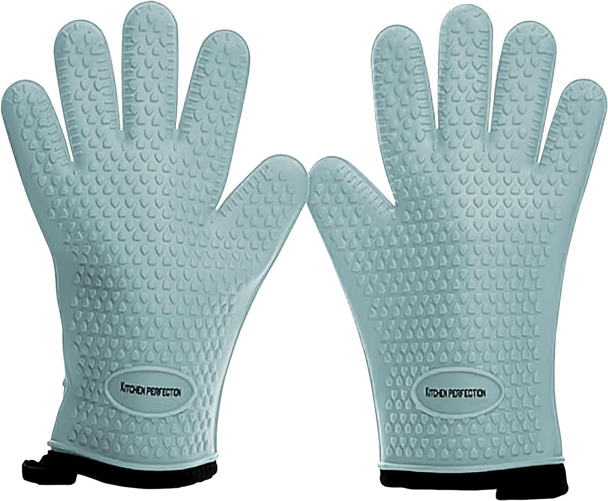 KITCHEN PERFECTION S Silicone Smoker Oven Gloves for Women -Extreme Heat Resistant BBQ Gloves -Handle Hot Food Right on Your Grill Fryer |Waterproof Oven Mitts for Cooking |Superior Set+3 Bonuses