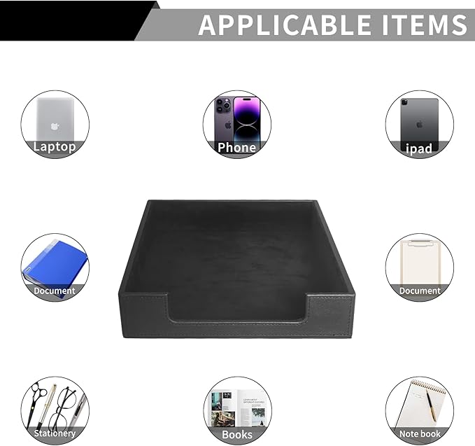 PU Leather Letter Tray - Load Documents Trays Front for Office Desktop Organizer - Desk Magazine, File, A4 Paper Holder - Paper Document File Holder (Black, A4-Tray)