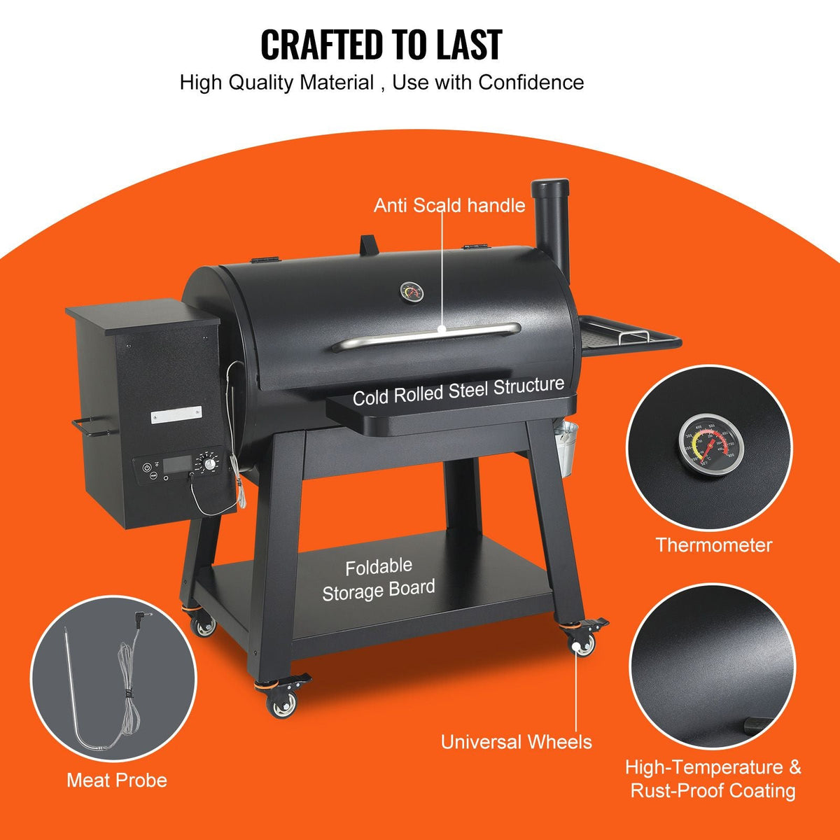 62 inch Portable Charcoal Grill, Propane Gas Grills with Cover and Cart, Heavy Duty Iron BBQ Grill, Mini Tabletop Smoker for Outdoor Cooking, Barbecue Camping, Picnic, Patio, and Backyard, Black