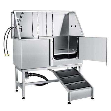 62" Pet Dog Bathing Station w/Ramp, Professional Stainless Steel Dog Grooming Tub w/ Soap Box, Faucet,Rich Accessory,Bathtub for Large,Medium,Small Pet, Washing Sink for Home(Right)