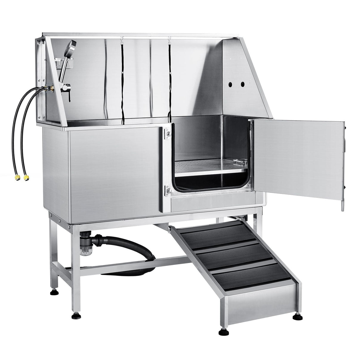 62" Pet Dog Bathing Station w/Ramp, Professional Stainless Steel Dog Grooming Tub w/ Soap Box, Faucet,Rich Accessory,Bathtub for Large,Medium,Small Pet, Washing Sink for Home(Right)