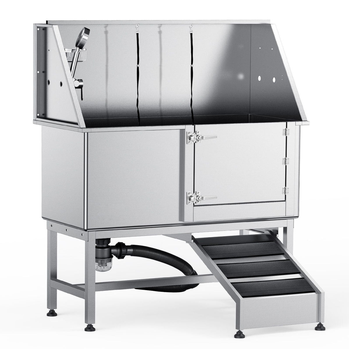 62" Pet Dog Bathing Station w/Ramp, Professional Stainless Steel Dog Grooming Tub w/ Soap Box, Faucet,Rich Accessory,Bathtub for Large,Medium,Small Pet, Washing Sink for Home(Right)