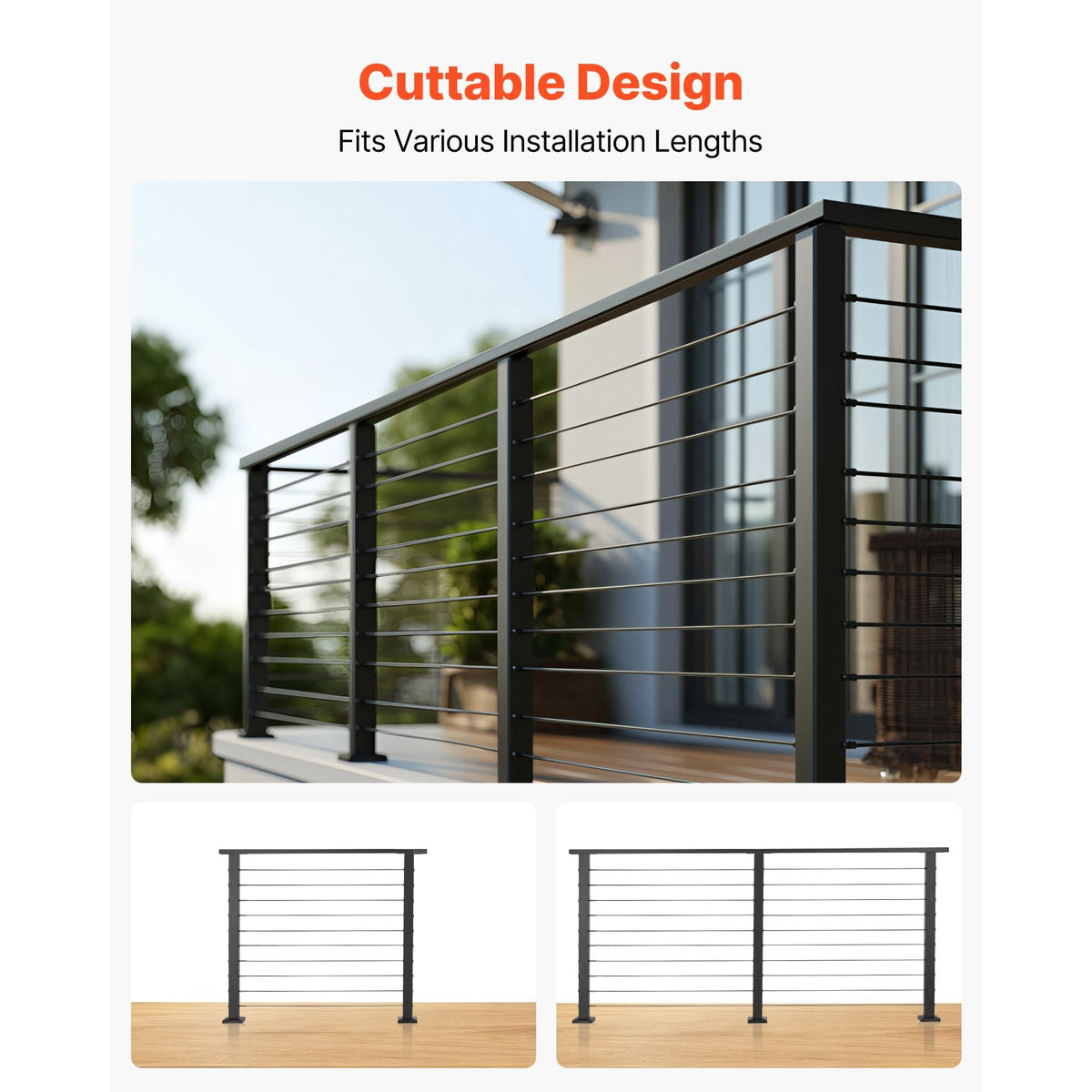 6.5 ft Complete Cable Railing Kit with Post, 35 inch Tall Matte Black Stainless Steel Handrail Cuttable for Outdoor/Indoor Steps, Level Hole Drilled Railing Posts System for Stairs,Deck,Balcony