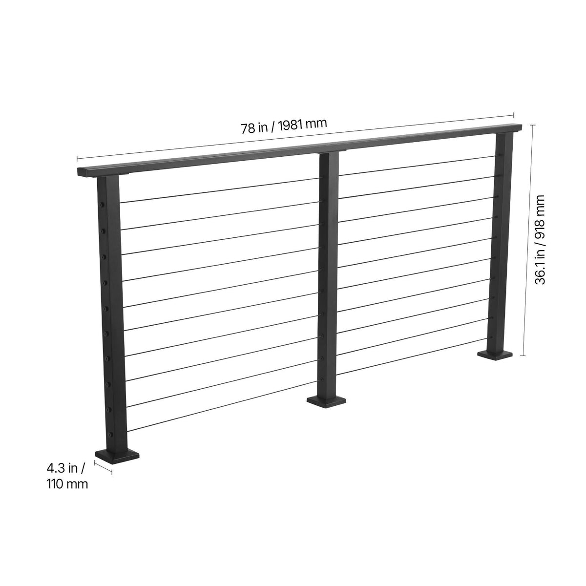 6.5 ft Complete Cable Railing Kit with Post, 35 inch Tall Matte Black Stainless Steel Handrail Cuttable for Outdoor/Indoor Steps, Level Hole Drilled Railing Posts System for Stairs,Deck,Balcony