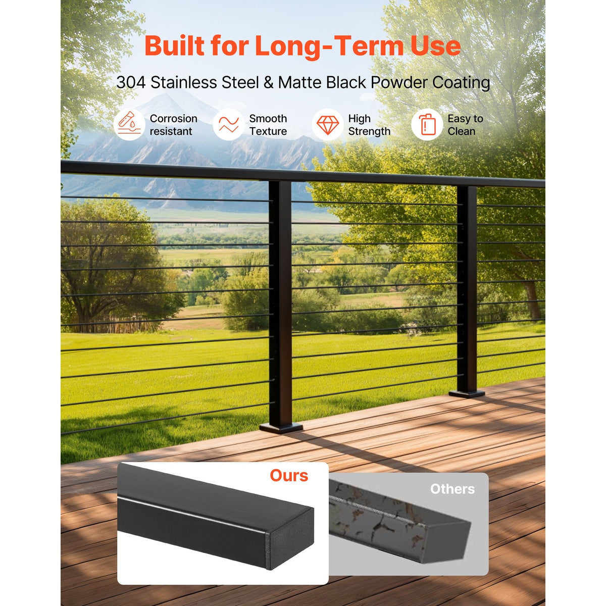 6.5 ft Complete Cable Railing Kit with Post, 35 inch Tall Matte Black Stainless Steel Handrail Cuttable for Outdoor/Indoor Steps, Level Hole Drilled Railing Posts System for Stairs,Deck,Balcony