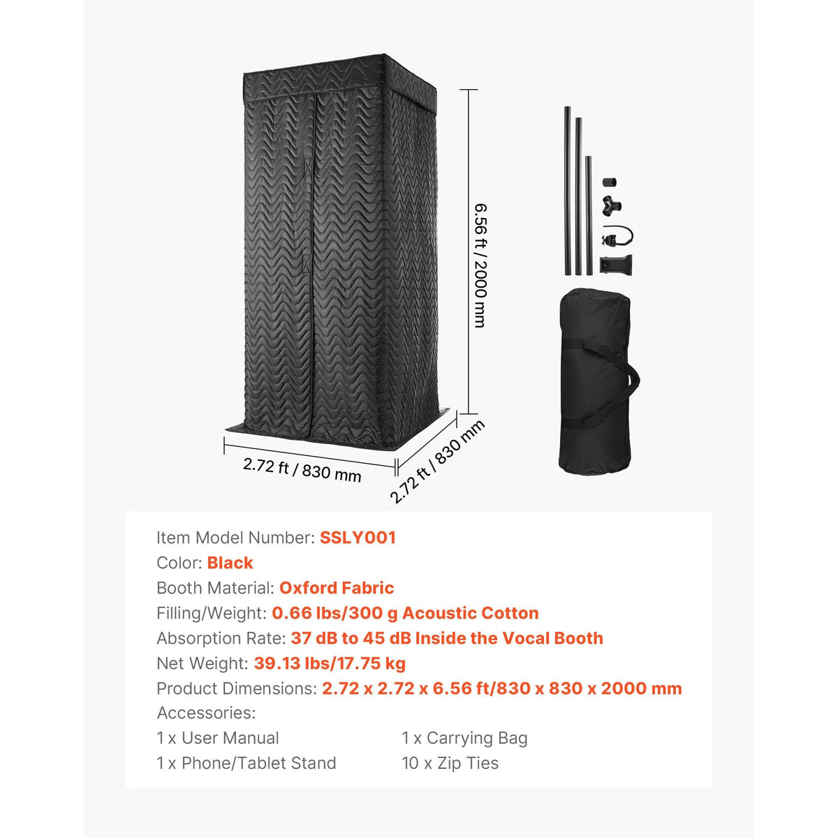 6.56 ft Portable Vocal Booth Recording Booth with Travel Bag for Voiceovers