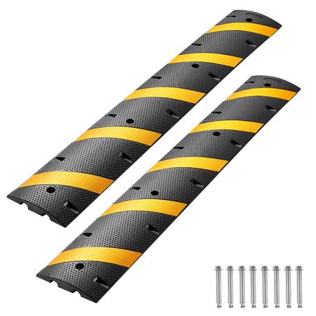 6FT Rubber Speed Bump, 2 Pack, 2 Channel Heavy Duty Traffic Speed Hump, 22000 lbs/Axle Load Capacity, 72 in Cable Protector Ramp with Expansion Screws, for Asphalt Concrete Gravel Driveway Road