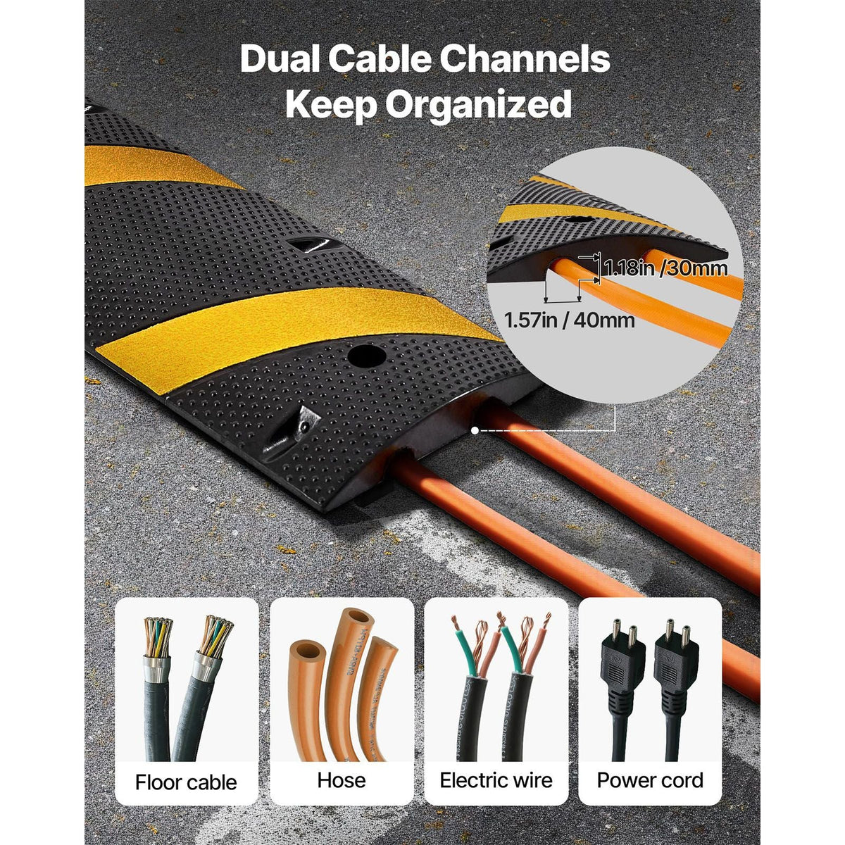 6FT Rubber Speed Bump, 2 Pack, 2 Channel Heavy Duty Traffic Speed Hump, 22000 lbs/Axle Load Capacity, 72 in Cable Protector Ramp with Expansion Screws, for Asphalt Concrete Gravel Driveway Road
