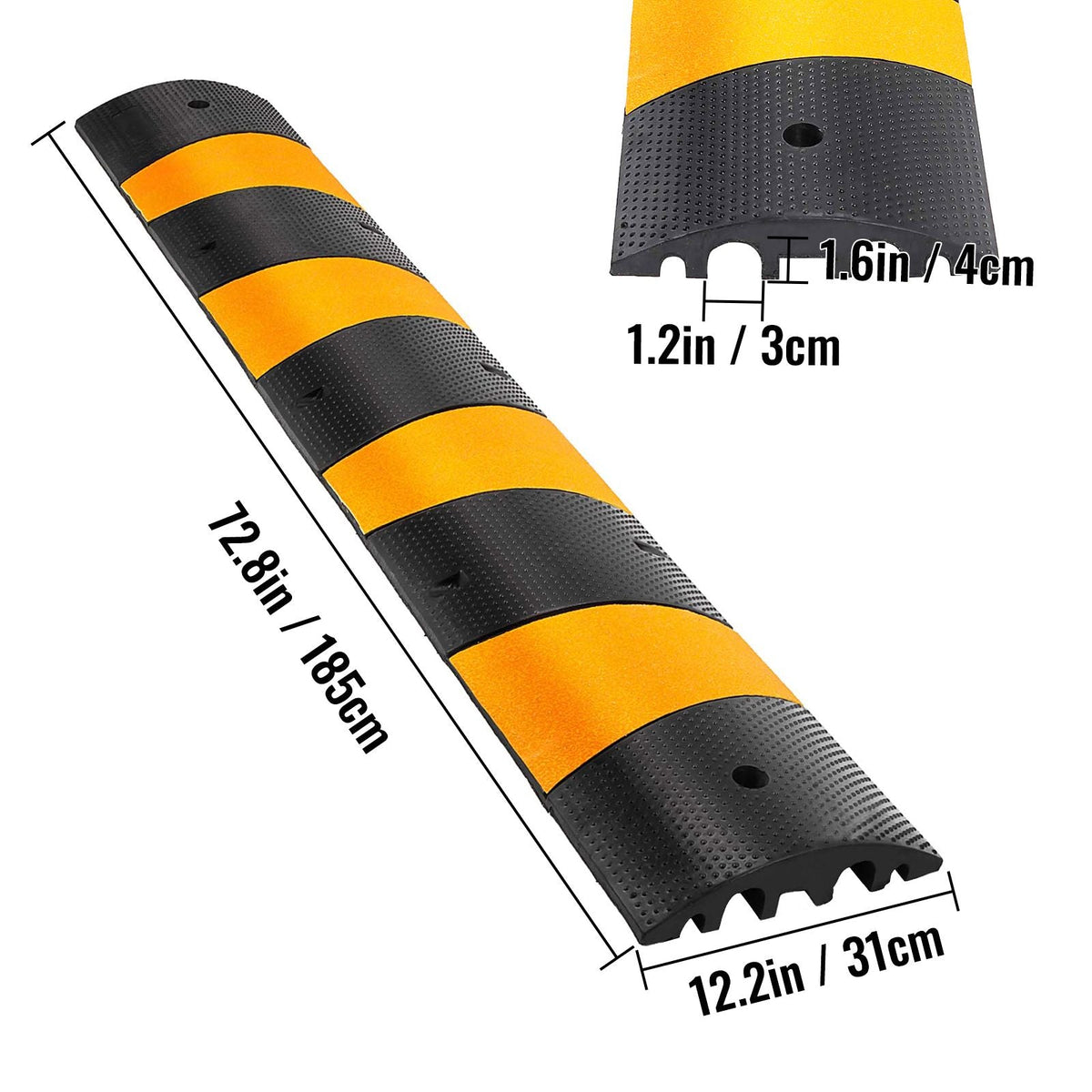6ft Rubber Speed Hump for Driveways, Durable Cable Guard Ramp, 72.4x12x2.4 in, Dual-Channel for Garage, Gravel, Asphalt, Concrete Paths (Dual-Channel, 6ft-Speed Hump)
