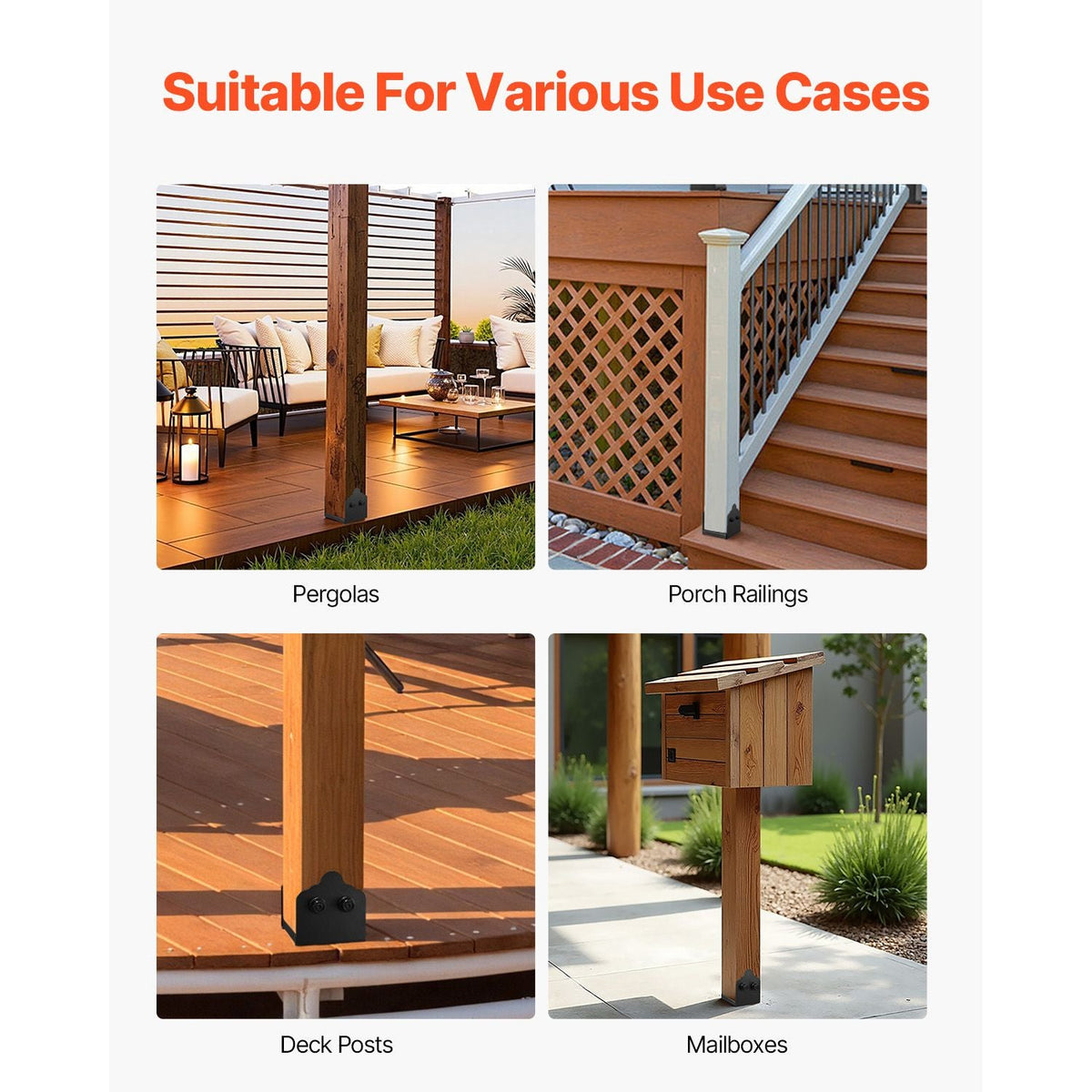 6x6 Post Base 2 Pcs, Inner Size 5.9x5.55 inch / 150x141 mm Post Brackets, Heavy Duty Carbon Steel Decking Posts, Wood Posts Brackets for Pavilion Deck Railing Support Deck Base Plate, Black