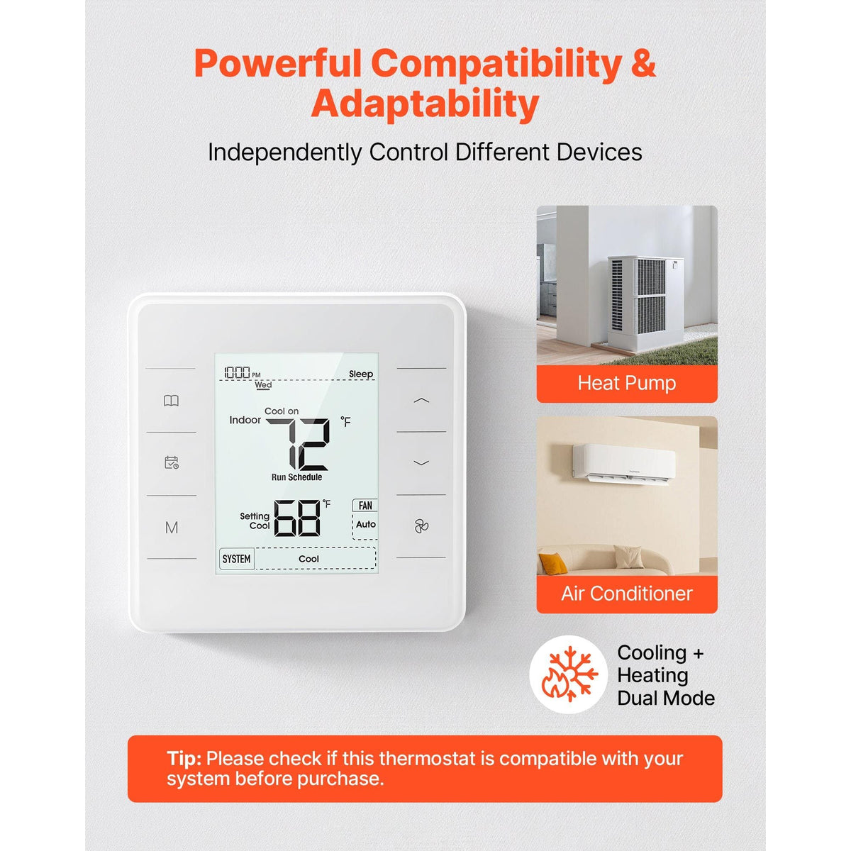 7-Day Programmable Thermostat, Home Thermostats for Heat Pump,Air Conditioner,Underfloor Heating, LED Screen with Backlight & 1Cool+1Heat,Energy-Efficient,Wide Temp Range,White