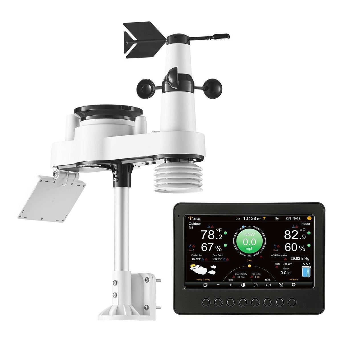7-in-1 Wi-Fi Weather Station, 7-Inch TFT Display, Wireless Solar Powered Outdoor Sensor, Rain Gauge, Indoor Outdoor for Weather Forecast, Wind Speed Direction, Temperature, Humidity, Rainfall