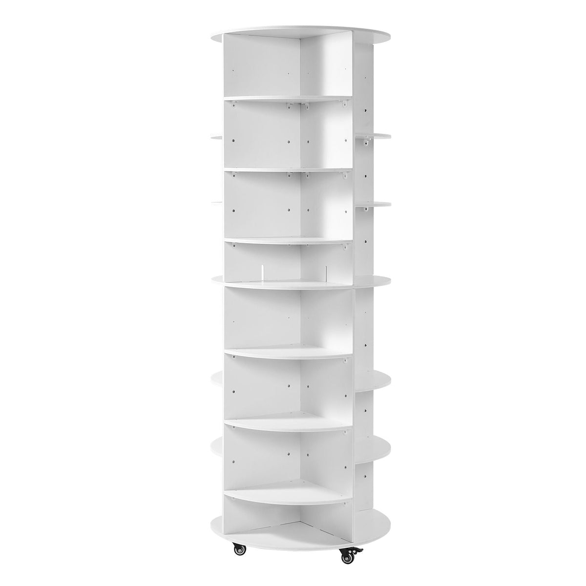 7 Tier Rotating Shoe Rack Tower with Adjustable Shelves, Movable 360° Spinning Carousel Display with Wheels, Lazy Susan Organizer Closet for Bedroom, Living Room, Entryway, Closet, White