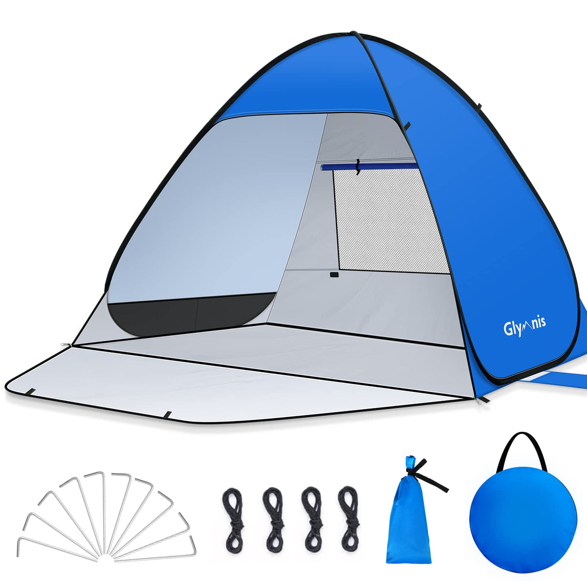 Glymnis Pop Up Beach Tent Instant Portable Sun Shade Shelter (S) 1-2 Persons UPF 50+ with Extendable Floor Zipper Door Automatic Easy Up Tent