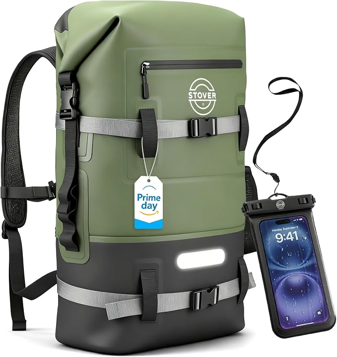 STOVER 5/10/25/30/40/55L Waterproof Dry Bag- Roll-Top Backpack w/Phone Case- Kayaking, Hiking, Camping, Boating- Men/Women