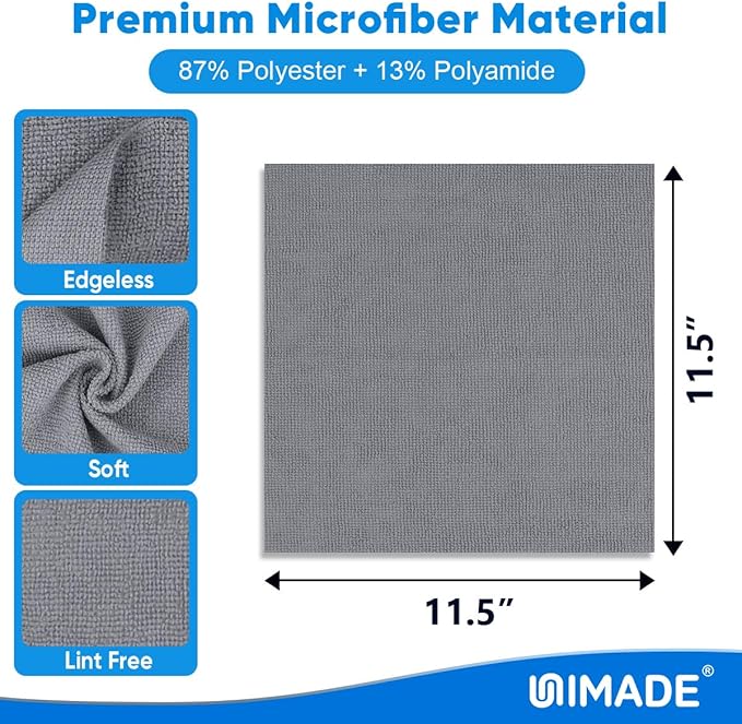 Microfiber Cleaning Cloth, 20 Pack Reusable Microfiber Towels for Cars Lint Free Cleaning Shop Towel Rags for Home Kitchen Automotive Bar Mechanic Restaurant Garage, 11.5"x 11.5", Grey