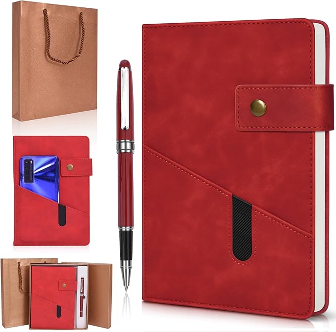 A5 Lined Leather Journal Notebook,Hardcover Journal Set with Pen and Gift Box,100Pages 100gsm Thick Ruled Paper Daily Diary for Men Women School,Travel,Business,Work,Writing 5.9" X 8.4"