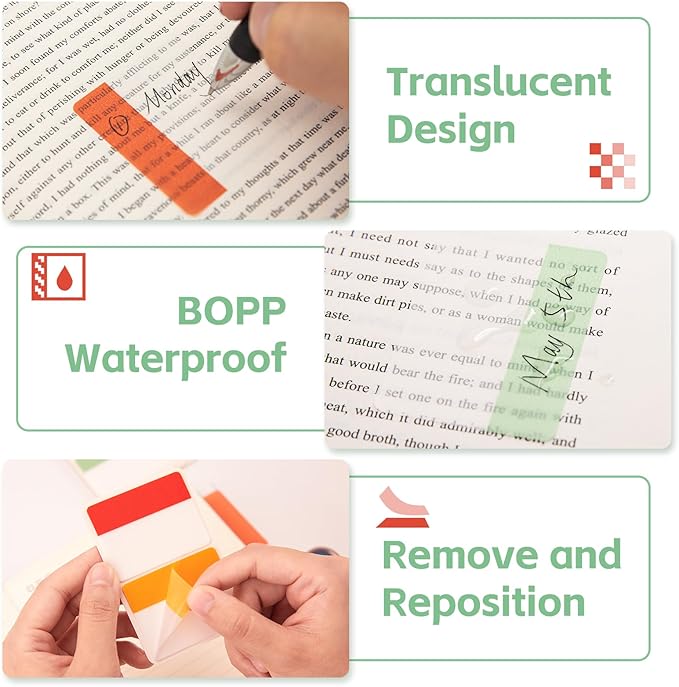 KICNIC 2 Inch Sticky Tabs Index Tabs 480 Pieces, Colored Reading Tabs Self Adhesive, Arrow Flags Pages Markers for Binder, Books, File Folders and Notebook [12 Colors] Writable, Repositionable