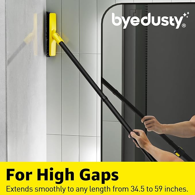 Grout Brush with Long Adjustable Handle - Telescopic, Rotation Tile Grout Cleaning Tool, V-Shape Shower Scrubber Cleaner Stiff Bristle for Cleaning Bathrooms Tile Floors, Baseboards and Corners - 59in