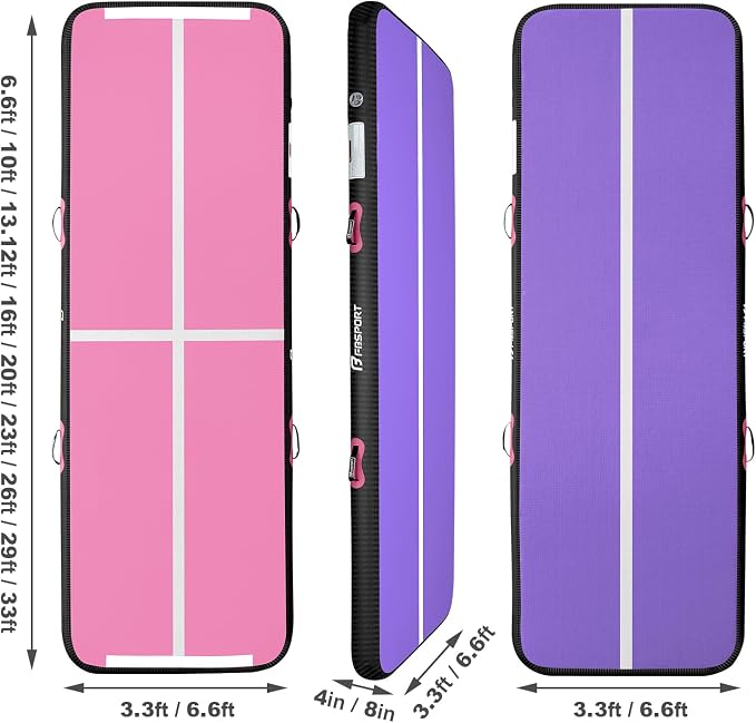 FBSPORT Inflatable Air Gymnastics Mat Training Mats 4/8 inches Thickness Gymnastics Tracks for Home Use/Training/Cheerleading/Yoga/Water with Pump