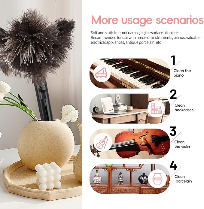 Retractable Feather Duster-Genuine Ostrich Feathers,Anti-Static,Reusable Eco-Friendly Handheld Cleaning for Keyboard,Home,Car,Office(10 to 15 Inches) 12Pack