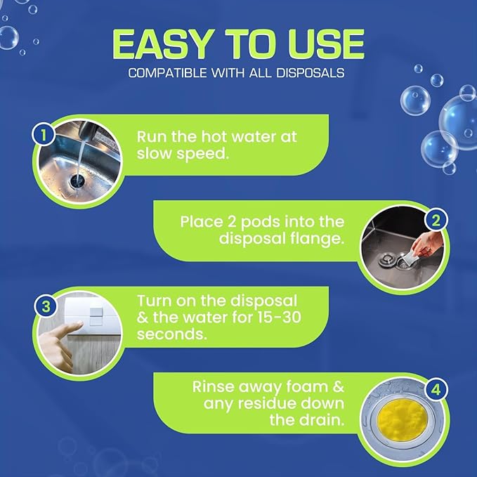 True Fresh Garbage Disposal Cleaner Powder Drop-in Sink Packets 24-Pack – Deep Cleaning & Descaling for Kitchen Sinks, Removes Odor-Causing Residue, Septic Safe, Easy-to-Use Formula