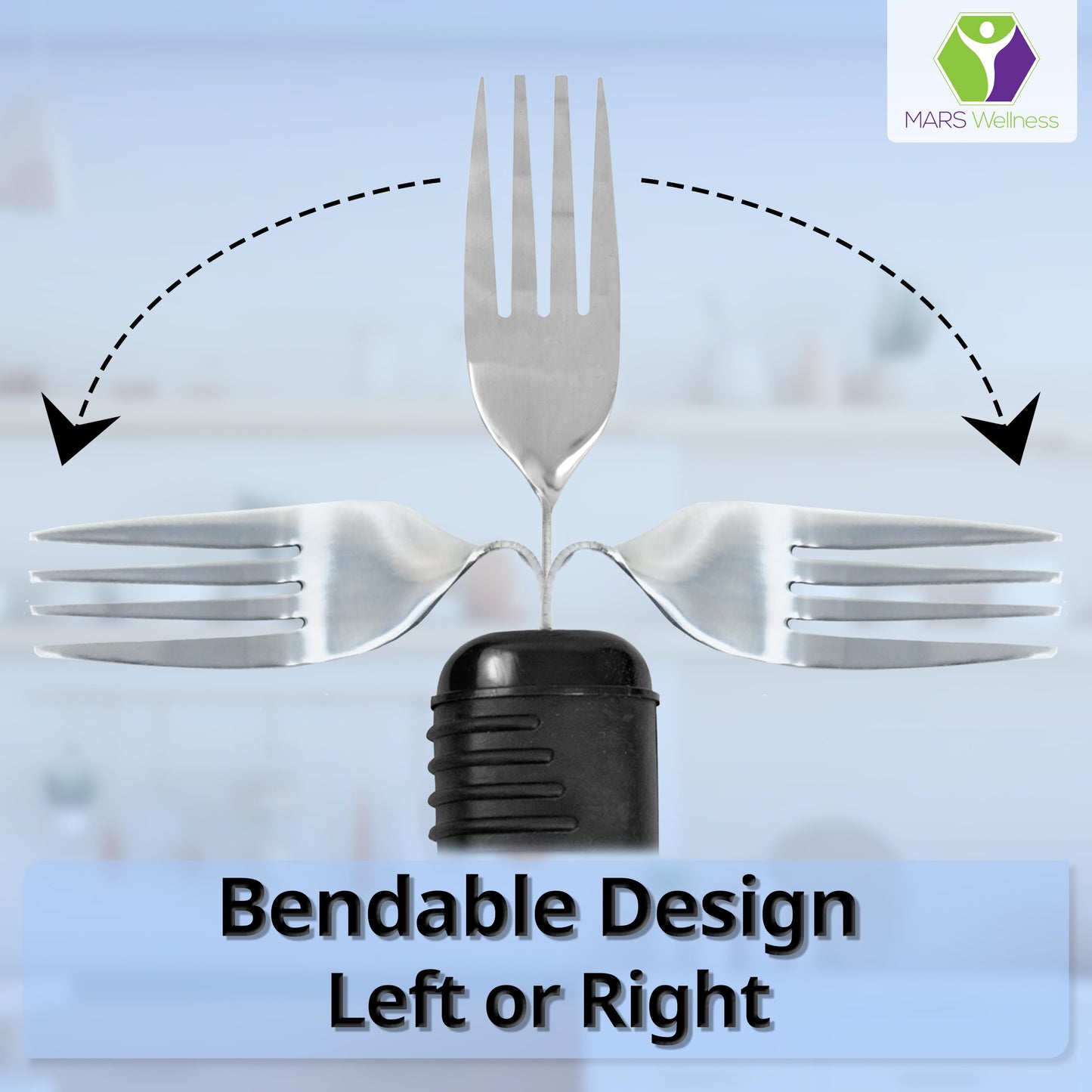 3 Piece Super Easy Grip Flatware Set - Bendable Built Up Utensils - Fork, Knife, and Spoon (Standard) - Black