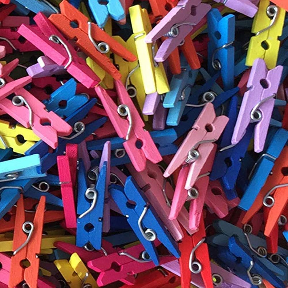 DurReus 50 Piece Small Wood Clips Mini Clothespins with Spring Jute Twine Durable Wall Peg Pin for Craft,Art Project,DIY,Party Decorative Purple