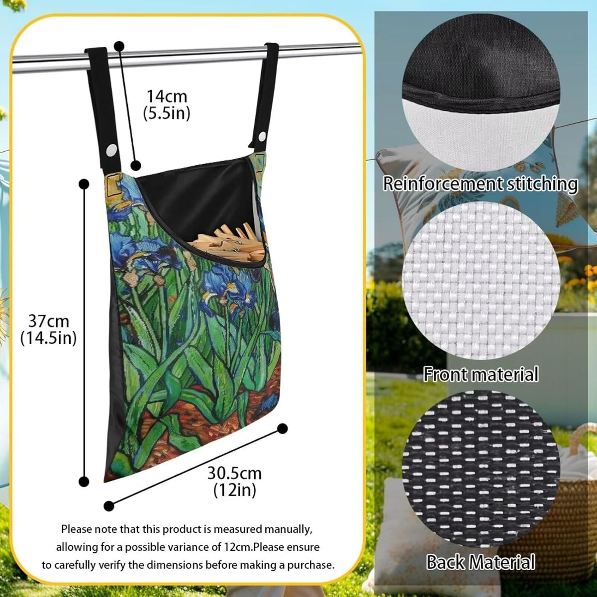 Floral Print Clothespin Organizer Bag Fashion Clothespin Storage Organizer with Large Opening Rotatable Clothespin Storage Bag Laundry Clothespin Bags, Clothespin Storage Hanger Bag