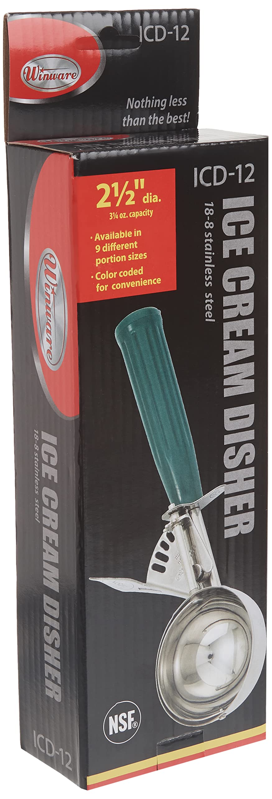 Winco Ice Cream Disher, Size 12, Plastic Hdl, Green