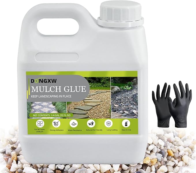 Mulch Glue for Landscaping, Easy Hold Rock Glue for Landscaping, Fast Drying Landscape Mulch Stone Glues for Rocks Binder, Non-Toxic Strong Mulches Binder Pea Gravel Lock - 32oz