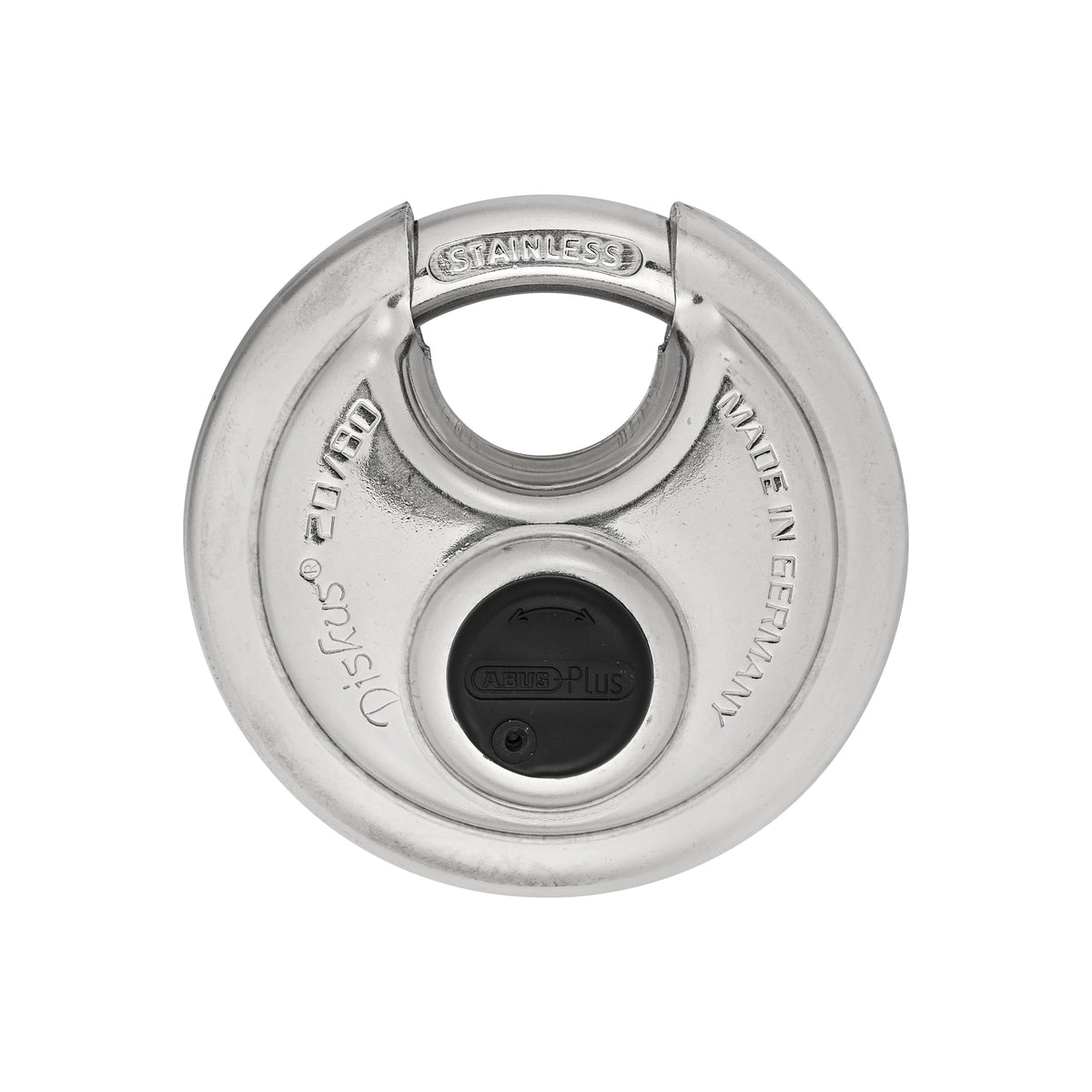 ABUS Diskus 20/80 Heavy Duty Stainless Steel Disk Padlock - Rustproof Circle Storage Lock with 7/16" Shackle - Made in Germany - Keyed Different