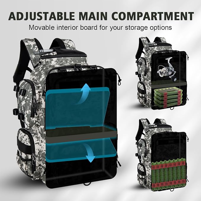 Goture Fishing Backpack with 4 Tackle Boxes,900D Water-Resistant Tackle Backpack with Rod Holders,SBS Zippers,45L Large Tackle Storage Gear Bag with Rain Cover,Bottle Holder for Travel Camping Hiking