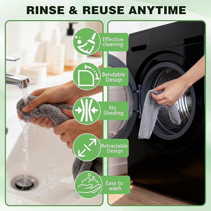 Retractable Gap Dust Cleaner Cleaning Tools with 2 Microfiber Dusting Cloths, Flat Duster with Extension Pole, Flexible Microfiber Duster for Cleaning Under Refrigerator,Sofa,Couch Bed,Furniture