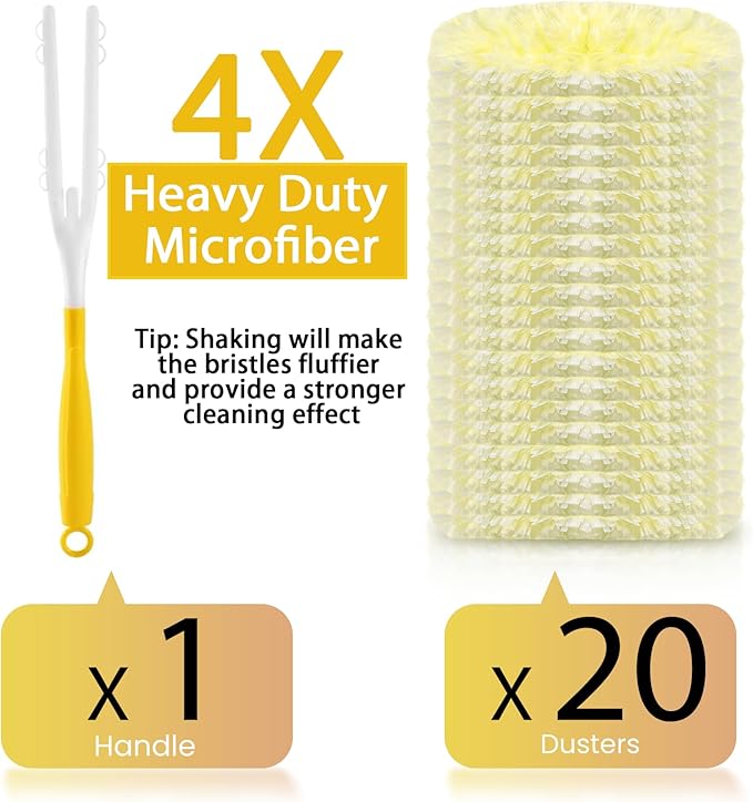 360 Duster Refills Kit, 20 Count Heavy Duty Disposable Microfiber Dusters (Yellow)